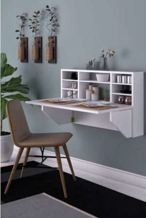 SNS Home - Draagbare Planktafel - Kardelen Tafel - Wandtafel - Inklapbaar - Wandbureau - Inklapbare Wandtafel - Keukentafel - Wandkast - Vouwtafel - Klaptafel - 90x50 cm - Wit - Afbeelding 14