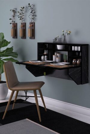 SNS Home - Kardelen Tafel - Draagbare Planktafel - Wandtafel - Inklapbaar - Wandbureau - Inklapbare Wandtafel - Keukentafel - Wandkast - Vouwtafel - Klaptafel - 90x50 cm - Zwart en Marmer - Afbeelding 3