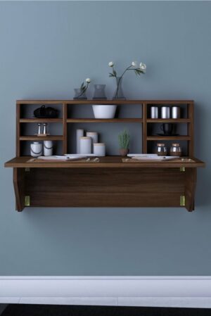 SNS Home - Kardelen Tafel - Draagbare Planktafel - Wandtafel - Inklapbaar - Wandbureau - Inklapbare Wandtafel - Keukentafel - Wandkast - Vouwtafel - Klaptafel - 90x50 cm - Okkernoot-Bruin - Afbeelding 7