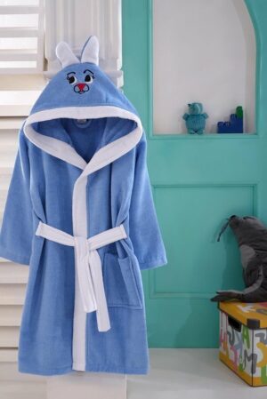 Gekleurde Konijnen Badjas voor Jongens en Meisjes - Kinderbadjas - Gekleurde Badjas - Katoenen Badjas - Donker Blauw en Wit - 7/8 Jaar - Afbeelding 7