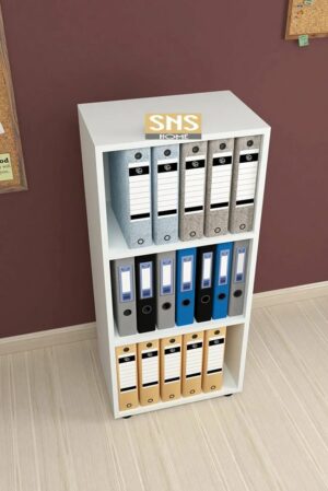 SNS Home, Prismakast met 3 Planken, Boekenkast met 3 Planken, Kantoorkast, De Map, Multifunctionele Kast, Keukenkast, Wit, 108,3 x 49 x 32 cm - Afbeelding 3