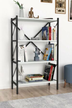 Decoratieve Boekenkast met 4 Planken - Metalen Boekenkast - 66 x 34 x 121 cm - Wit - 4 Planken - Afbeelding 6