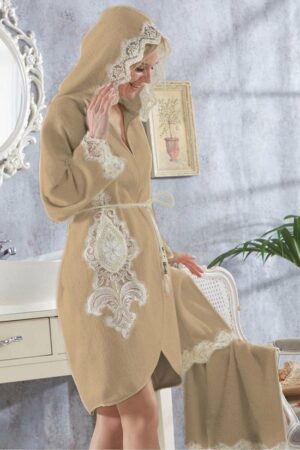 Golden Home Badjas Set - Bruid Badjas - Huwelijksreis Badjas - Dagelijkse Badjas - Luxe Badjas - Katoen Badjas - Elenora Bruin - Moederdag - Afbeelding 3