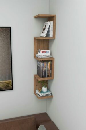 SNS Home - Wandrek - ZigZag - Design Boekenkast - Hoekkast Zigzag Boekenkast - Hoek Boekenkast - Wandplank - Decoratieve Plank - 5 Planken - 5 Secties - Pijnboom - Afbeelding 5