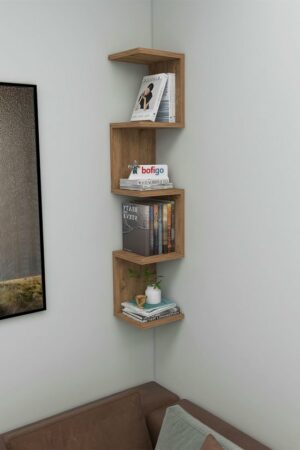SNS Home - Wandrek - ZigZag - Design Boekenkast - Hoekkast Zigzag Boekenkast - Hoek Boekenkast - Wandplank - Decoratieve Plank - 5 Planken - 5 Secties - Pijnboom - Afbeelding 8