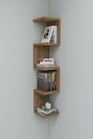SNS Home - Wandrek - ZigZag - Design Boekenkast - Hoekkast Zigzag Boekenkast - Hoek Boekenkast - Wandplank - Decoratieve Plank - 5 Planken - 5 Secties - Pijnboom - Afbeelding 10