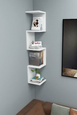 SNS Home - Wandrek - ZigZag - Design Boekenkast - Hoekkast Zigzag Boekenkast - Hoek Boekenkast - Wandplank - Decoratieve Plank - 5 Planken - 5 Secties - Wit - Afbeelding 6