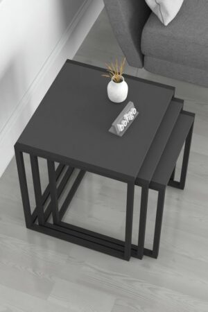 SNS Home - Set van 3 Coffee Tables Metal - Salontafel - Bijzettafel - Set van 3 Coffee Metalen Nesttafel - Antraciet - Afbeelding 7