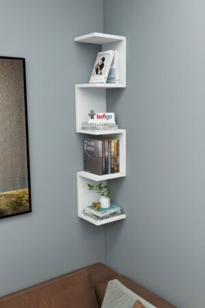 SNS Home - Wandrek - ZigZag - Design Boekenkast - Hoekkast Zigzag Boekenkast - Hoek Boekenkast - Wandplank - Decoratieve Plank - 5 Planken - 5 Secties - Wit - Afbeelding 10