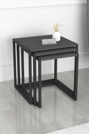 SNS Home - Set van 3 Coffee Tables Metal - Salontafel - Bijzettafel - Set van 3 Coffee Metalen Nesttafel - Antraciet - Afbeelding 8