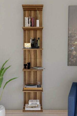 Wandmontage Boekenkast - Wandplank - Decoratieve Plank - Esthetisch Ontwerp - MDF Okkernoot - 180 x 35 x 30 cm - 6 Planken - Afbeelding 12