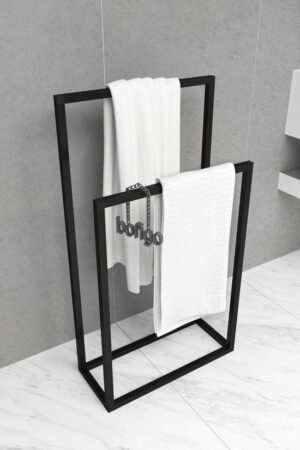 SNS Home - Metalen Handdoekhouder - Handdoekrek - Badkamer Organizer - Decoratieve Handdoekhouder - 21x50x89 cm - Zwart - Afbeelding 6