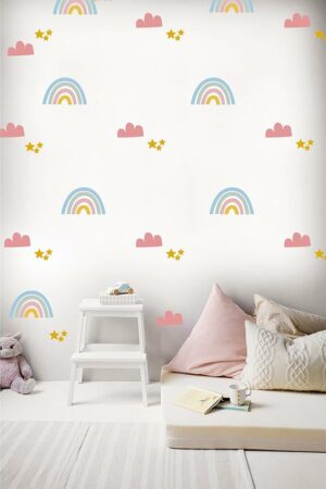 Cute Babies - Muursticker Kinderkamer - Muursticker Regenboog Patroon - Muursticker Wolken Patroon - Muursticker Ster Patroon - Cadeau Pasgeboren Baby - Welkomstgeschenk - 120 stuks - 100 x 200 cm - Afbeelding 12