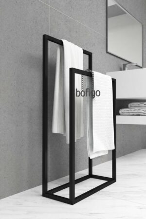 SNS Home - Metalen Handdoekhouder - Handdoekrek - Badkamer Organizer - Decoratieve Handdoekhouder - 21x50x89 cm - Zwart - Afbeelding 8