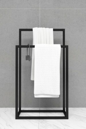 SNS Home - Metalen Handdoekhouder - Handdoekrek - Badkamer Organizer - Decoratieve Handdoekhouder - 21x50x89 cm - Zwart - Afbeelding 9