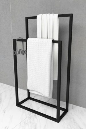 SNS Home - Metalen Handdoekhouder - Handdoekrek - Badkamer Organizer - Decoratieve Handdoekhouder - 21x50x89 cm - Zwart - Afbeelding 11
