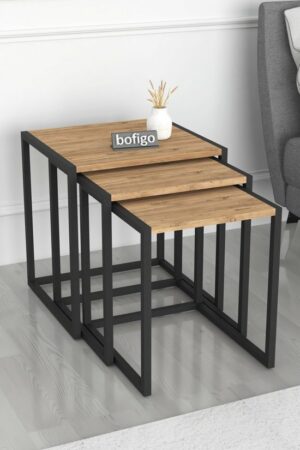 SNS Home - Set van 3 Coffee Tables Metal - Salontafel - Bijzettafel - Set van 3 Coffee Metalen Nesttafel - Pijnboom - Afbeelding 11