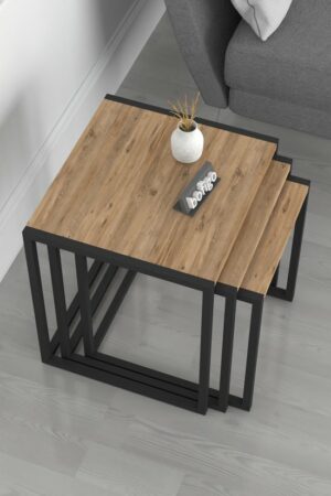 SNS Home - Set van 3 Coffee Tables Metal - Salontafel - Bijzettafel - Set van 3 Coffee Metalen Nesttafel - Pijnboom - Afbeelding 12