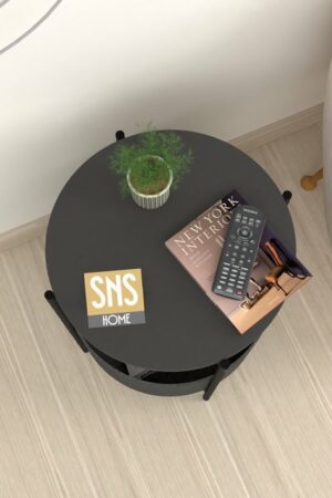 SNS Home - Salontafel - Salontafel met Grote Tas - Krantenhouder - Boekenplank - Bloempot - Bijzettafel met Opbergruimte - Antraciet - Rond - 60x43x43 - Afbeelding 4