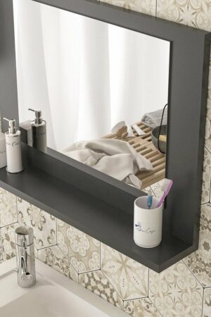 SNS Home / 60 x 45 cm / Modena Badkamerplank / Wastafelplank / Plank met Spiegel / Badkamerspiegel / Antraciet - Afbeelding 6