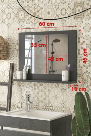 SNS Home / 60 x 45 cm / Modena Badkamerplank / Wastafelplank / Plank met Spiegel / Badkamerspiegel / Antraciet - Afbeelding 8
