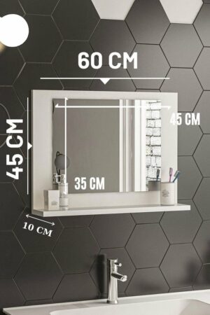 SNS Home / 60 x 45 cm / Modena Badkamerplank / Wastafelplank / Plank met Spiegel / Badkamerspiegel / Wit - Afbeelding 7