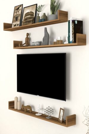 SNS Home, 16-01, Fotolijst en Boekenplank, Wandplankenset Bestaande Uit 3 Zwevende Planken, Tv-Plank, Vliegende Plank, Boekenplank, 120 x 15 x 12 cm, Moderne Plank Voor Objecten, 3 Stuks, Okkernoot - Afbeelding 8