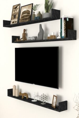 SNS Home, 16-01, Fotolijst en Boekenplank, Wandplankenset Bestaande Uit 3 Zwevende Planken, Tv-Plank, Vliegende Plank, Boekenplank, 120 x 15 x 12 cm, Moderne Plank Voor Objecten, 3 Stuks, Bendir/Marmer - Afbeelding 14