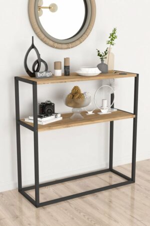 SNS Home - Metaal Leg Dressoir - Decoratieve Plank Dresuar - Console Metaal - Dressoir - Pijnboom - 2 Vakken - Industrieel - 90x90x33,5 cm - Afbeelding 7