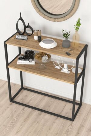 SNS Home - Metaal Leg Dressoir - Decoratieve Plank Dresuar - Console Metaal - Dressoir - Pijnboom - 2 Vakken - Industrieel - 90x90x33,5 cm - Afbeelding 8