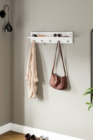 Moderne Muurhanger - Wandkapstok - Kapstok met Plank - Kapstok - Garderobe - 80 cm - 5 Haken - Wit - Afbeelding 5