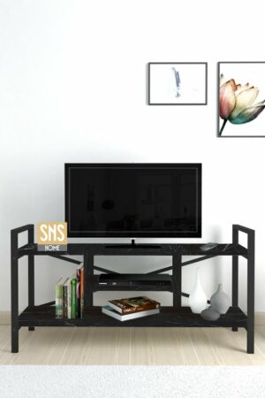 TV-meubel - TV-meubel met plank - Televisiemeubel - Tv Kasten - Tv-standaard Plank - Tv-eenheid - Televisiestandaard - Zwart en Marmer - 120 cm - Afbeelding 5