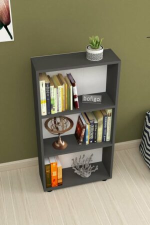 SNS Home - Boekenkast/ Rek - Antraciet - 56 cm Breed - Decoratieve Boekenplank met 3 Planken - Moderne Boekenkast - Afbeelding 6