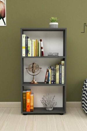 SNS Home - Boekenkast/ Rek - Antraciet - 56 cm Breed - Decoratieve Boekenplank met 3 Planken - Moderne Boekenkast - Afbeelding 8