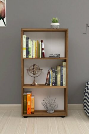 SNS Home - Boekenkast/ Rek - Okkernoot - 56 cm Breed - Decoratieve Boekenplank met 3 Planken - Moderne Boekenkast - Afbeelding 6