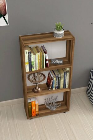 SNS Home - Boekenkast/ Rek - Okkernoot - 56 cm Breed - Decoratieve Boekenplank met 3 Planken - Moderne Boekenkast - Afbeelding 8