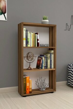 SNS Home - Boekenkast/ Rek - Okkernoot - 56 cm Breed - Decoratieve Boekenplank met 3 Planken - Moderne Boekenkast - Afbeelding 9