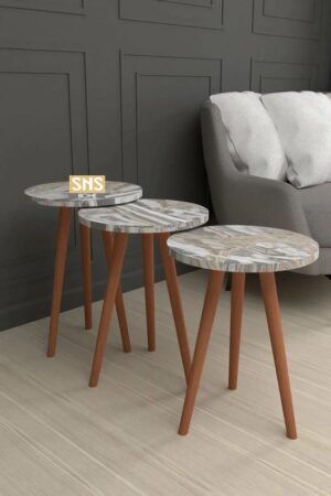 Bijzettafel set van 3 - Nesttafel - Bijzettafels- Salontafel Set - Set van 3 - Luxe Design - Bijzettafel - Sofa Tafel - Woonkamer Tafel - Tafel met Houten Poten - Kudum - 35 x 35 cm - Afbeelding 3