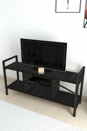 TV-meubel - TV-meubel met plank - Televisiemeubel - Tv Kasten - Tv-standaard Plank - Tv-eenheid - Televisiestandaard - Zwart en Marmer - 120 cm - Afbeelding 6