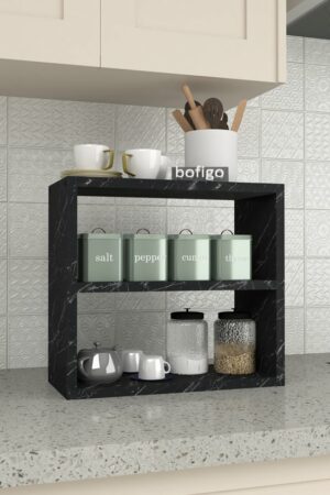 SNS Home - 13-01, 3 Tier Kruidenrek - 3 Tier Aanrechtblad - Kruidenhouder 3 Tier - Kruidenrek - Kruidenopberger - Kruidenopslag - Marmer en Zwart - 43,5x20x40 cm. - Afbeelding 11