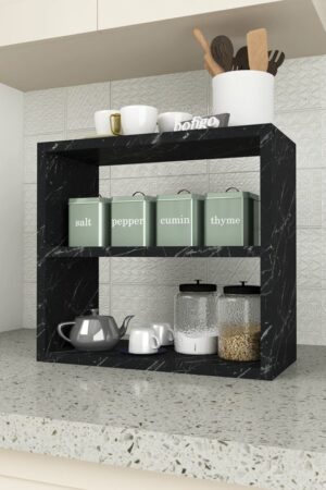 SNS Home - 13-01, 3 Tier Kruidenrek - 3 Tier Aanrechtblad - Kruidenhouder 3 Tier - Kruidenrek - Kruidenopberger - Kruidenopslag - Marmer en Zwart - 43,5x20x40 cm. - Afbeelding 14
