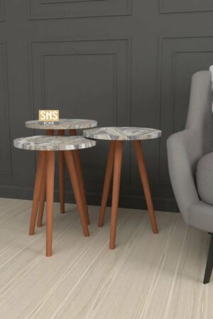 Bijzettafel set van 3 - Nesttafel - Bijzettafels- Salontafel Set - Set van 3 - Luxe Design - Bijzettafel - Sofa Tafel - Woonkamer Tafel - Tafel met Houten Poten - Kudum - 35 x 35 cm - Afbeelding 6