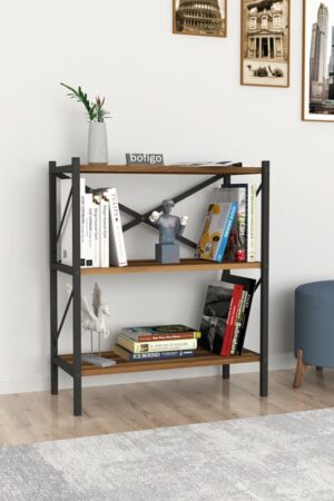 Decoratieve Boekenkast met 3 Planken - Metalen Boekenkast - 66 x 34 x 85 cm - Okkernoot - Afbeelding 8