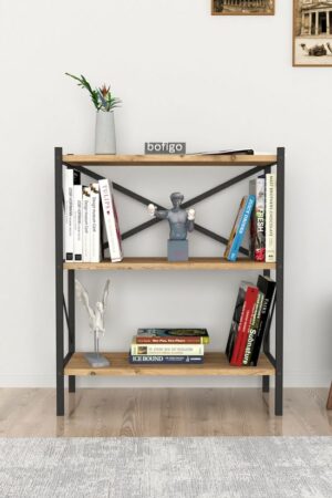 SNS Home - Decoratieve Boekenkast met 3 Planken - Metalen Boekenkast - 66 x 34 x 85 cm - Pijnboom - Afbeelding 6