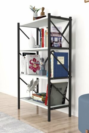 Decoratieve Boekenkast met 4 Planken - Metalen Boekenkast - 66 x 34 x 121 cm - Wit - 4 Planken - Afbeelding 8