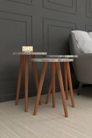 Bijzettafel set van 3 - Nesttafel - Bijzettafels- Salontafel Set - Set van 3 - Luxe Design - Bijzettafel - Sofa Tafel - Woonkamer Tafel - Tafel met Houten Poten - Kudum - 35 x 35 cm - Afbeelding 7