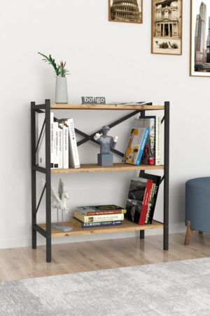 SNS Home - Decoratieve Boekenkast met 3 Planken - Metalen Boekenkast - 66 x 34 x 85 cm - Pijnboom - Afbeelding 8