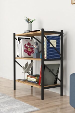 SNS Home - Decoratieve Boekenkast met 3 Planken - Metalen Boekenkast - 66 x 34 x 85 cm - Pijnboom - Afbeelding 10