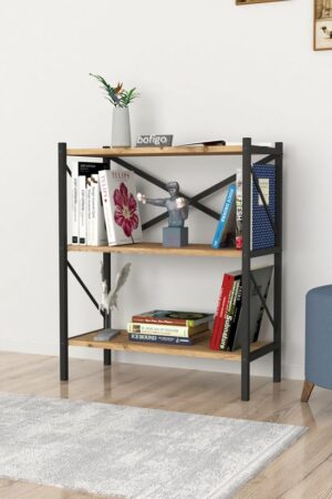 SNS Home - Decoratieve Boekenkast met 3 Planken - Metalen Boekenkast - 66 x 34 x 85 cm - Pijnboom - Afbeelding 11