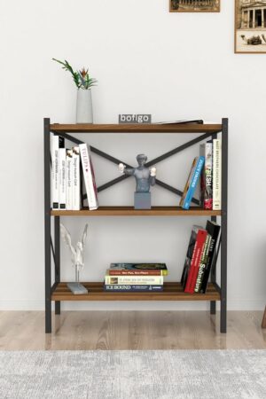 Decoratieve Boekenkast met 3 Planken - Metalen Boekenkast - 66 x 34 x 85 cm - Okkernoot - Afbeelding 13